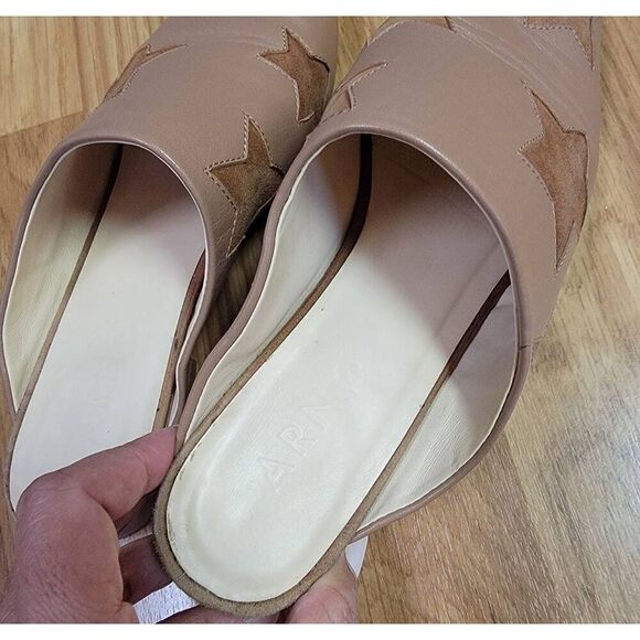 Arno Italian Brown Leather Star Print Mules 6.5 - Picture 4 of 8